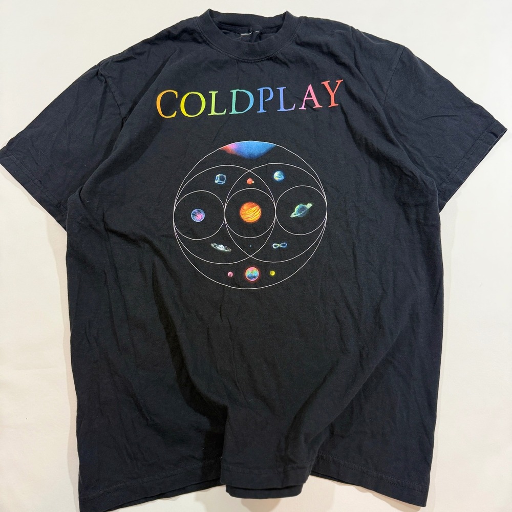 Coldplay T-Shirt Men Large Black Excellent Music of the Spheres Live 2025 Tour